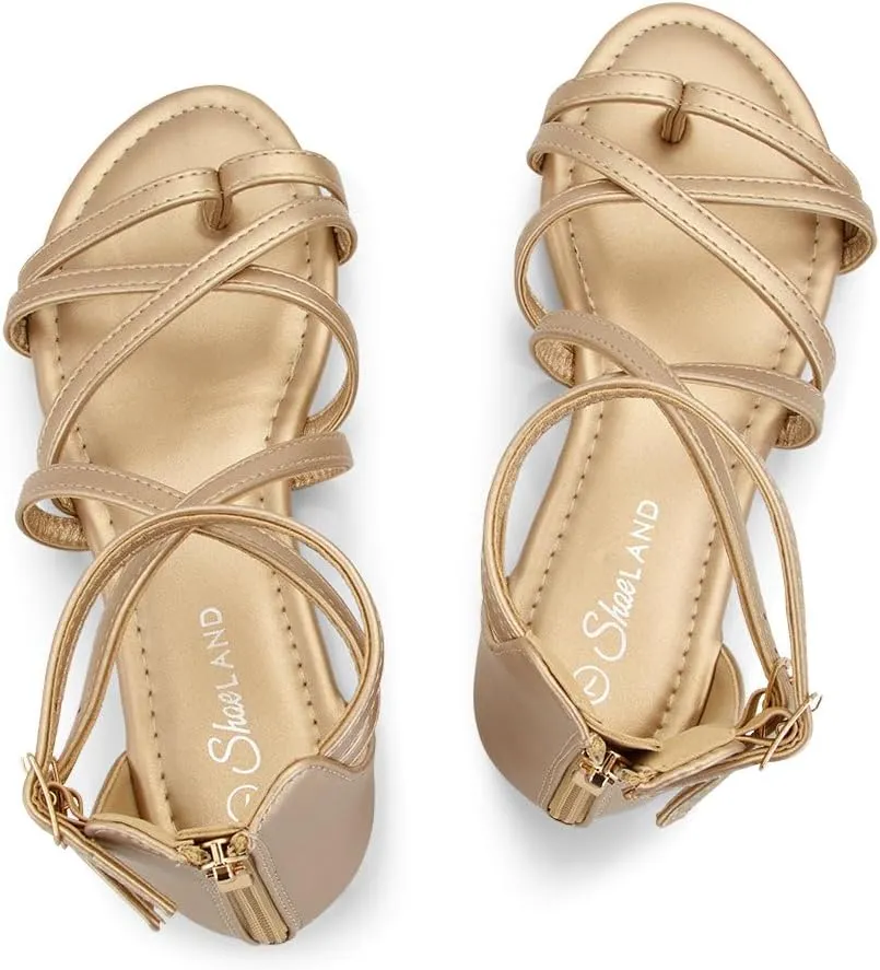 Shoe Land Flat Gladiator Sandals for Women 2025 – Fisherman Thong with Adjustable Ankle Strap & Back Zipper | Comfortable for Beach, Walking & Daily Wear
