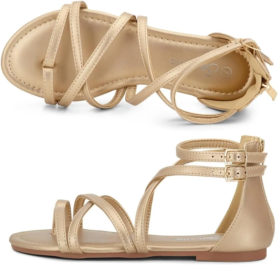 Shoe Land Flat Gladiator Sandals for Women 2025 – Fisherman Thong with Adjustable Ankle Strap & Back Zipper | Comfortable for Beach, Walking & Daily Wear