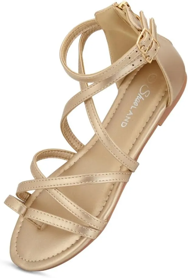 Shoe Land Flat Gladiator Sandals for Women 2025 – Fisherman Thong with Adjustable Ankle Strap & Back Zipper | Comfortable for Beach, Walking & Daily Wear
