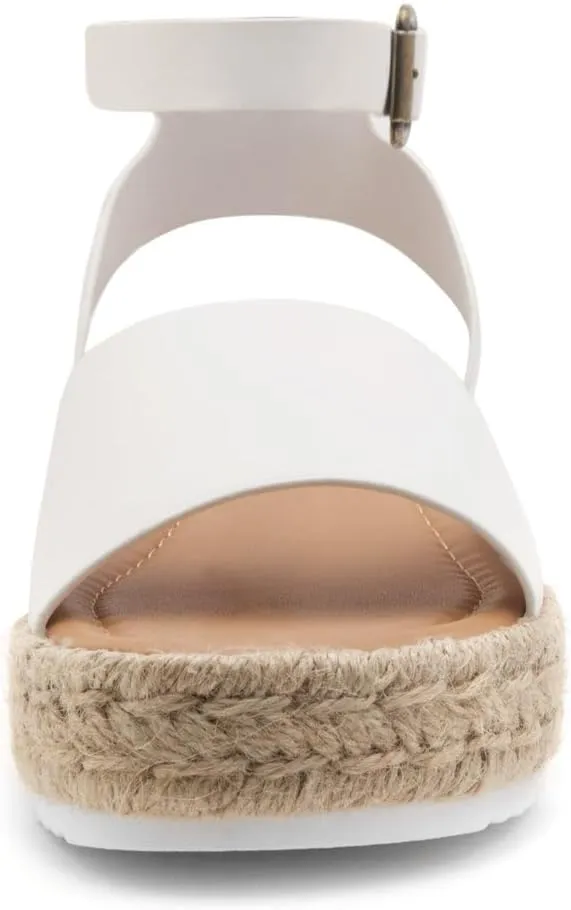 Shoe Land Legossa Womens Platform Sandals Ankle Strap Espadrilles Comfortable Open Toe Flatform Wedge Casual Sandal Black White Tan Platform Sandals for Summer