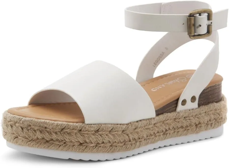 Shoe Land Legossa Womens Platform Sandals Ankle Strap Espadrilles Comfortable Open Toe Flatform Wedge Casual Sandal Black White Tan Platform Sandals for Summer