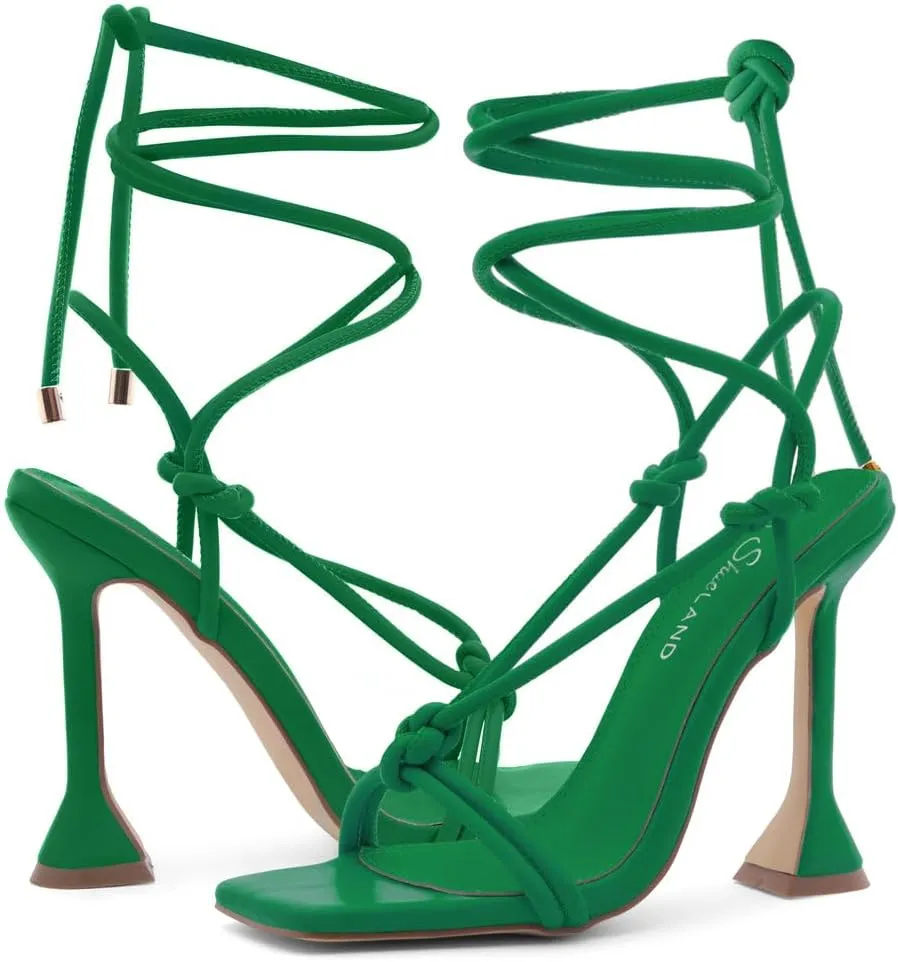Shoe Land SL-Melody Women's Lace-Up Heels, Dressy Strappy High Heel Sandals, Square Open Toe with Tie-Up Ankle Wrap – Stiletto Heels for Prom, Party, and Wedding