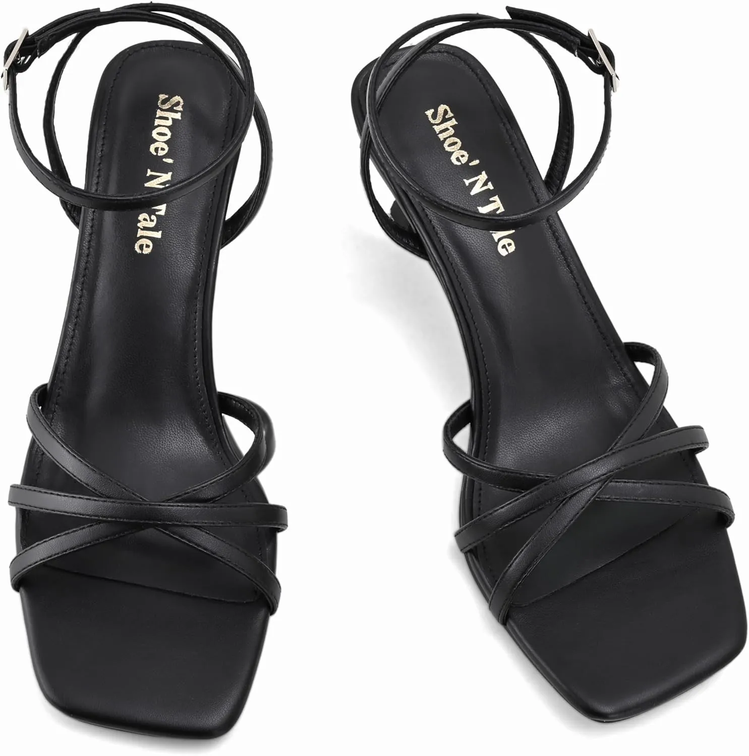 Shoe’N Tale Womens Kitten Heels Heeled Strappy Sandals Square Open Toe Stilettos Adjustable Ankle Strap Dress Party Wedding Fashion Shoes