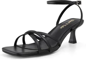 Shoe’N Tale Womens Kitten Heels Heeled Strappy Sandals Square Open Toe Stilettos Adjustable Ankle Strap Dress Party Wedding Fashion Shoes