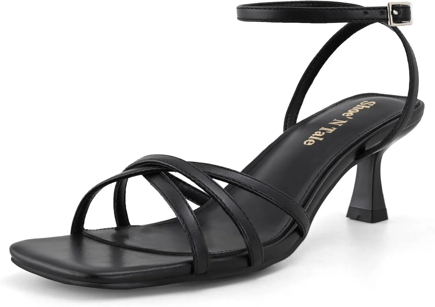 Shoe’N Tale Womens Kitten Heels Heeled Strappy Sandals Square Open Toe Stilettos Adjustable Ankle Strap Dress Party Wedding Fashion Shoes