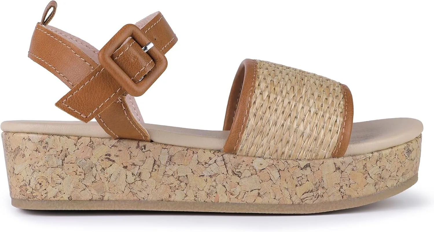 shoeslocker Girls Sandals Flatform Wedge Open Toe Sandals Adjustable Ankle Strap (Little Kid/Big Kid)