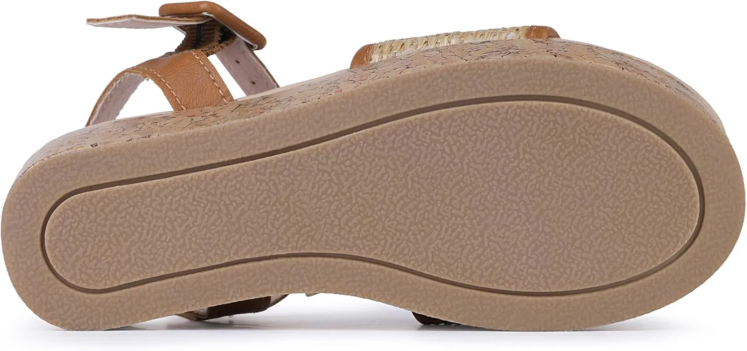 shoeslocker Girls Sandals Flatform Wedge Open Toe Sandals Adjustable Ankle Strap (Little Kid/Big Kid)
