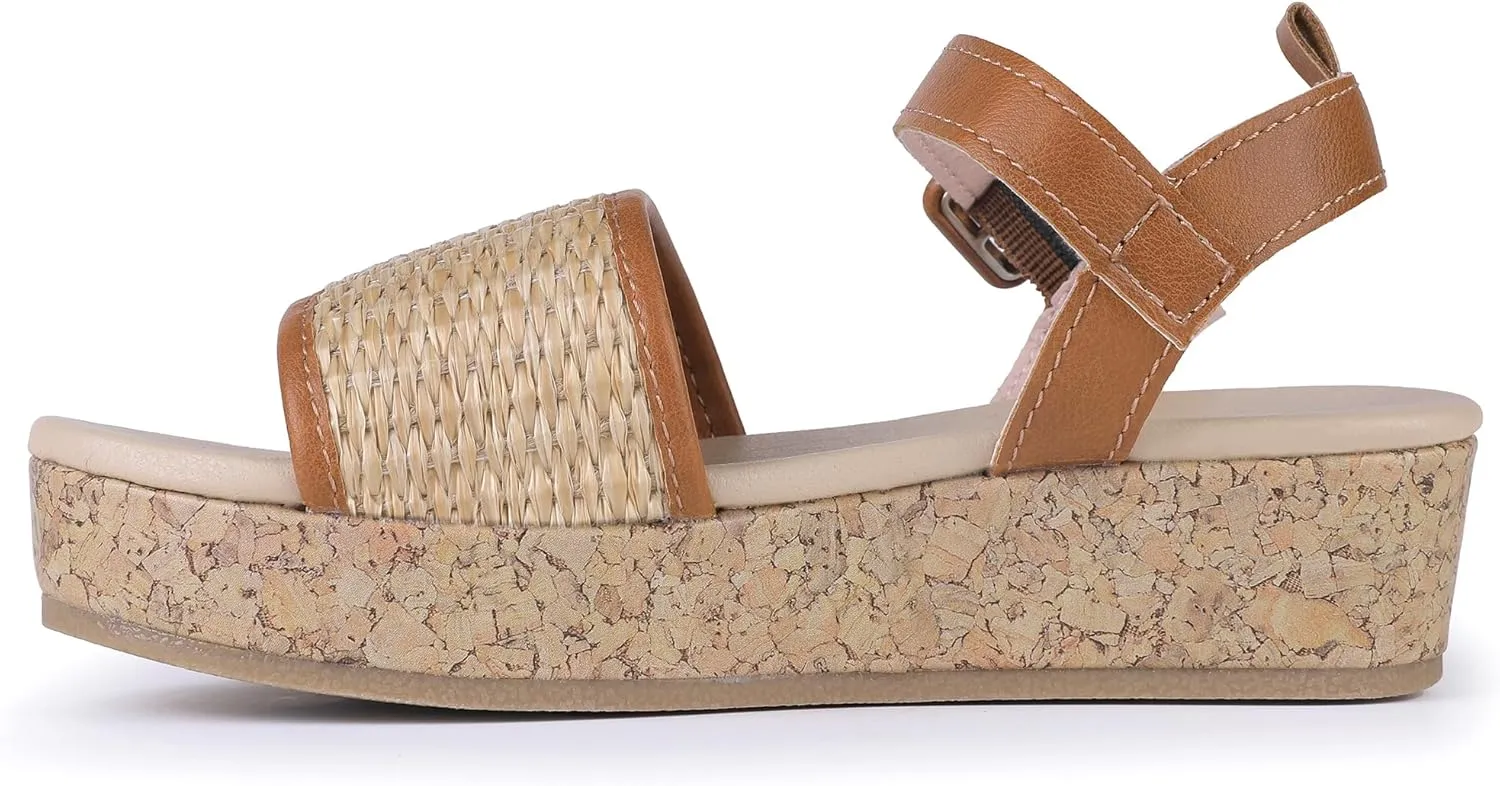 shoeslocker Girls Sandals Flatform Wedge Open Toe Sandals Adjustable Ankle Strap (Little Kid/Big Kid)