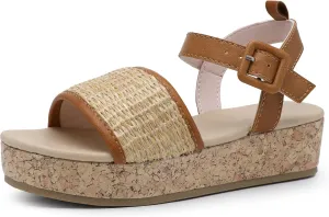 shoeslocker Girls Sandals Flatform Wedge Open Toe Sandals Adjustable Ankle Strap (Little Kid/Big Kid)