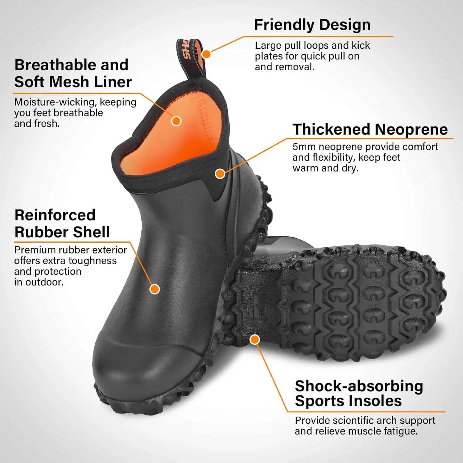 Showave Men's Ankle Rain Boots Waterproof Rubber Garden Boots Durable Slip on Rain Shoes for Outdoor Mud Yard Chore