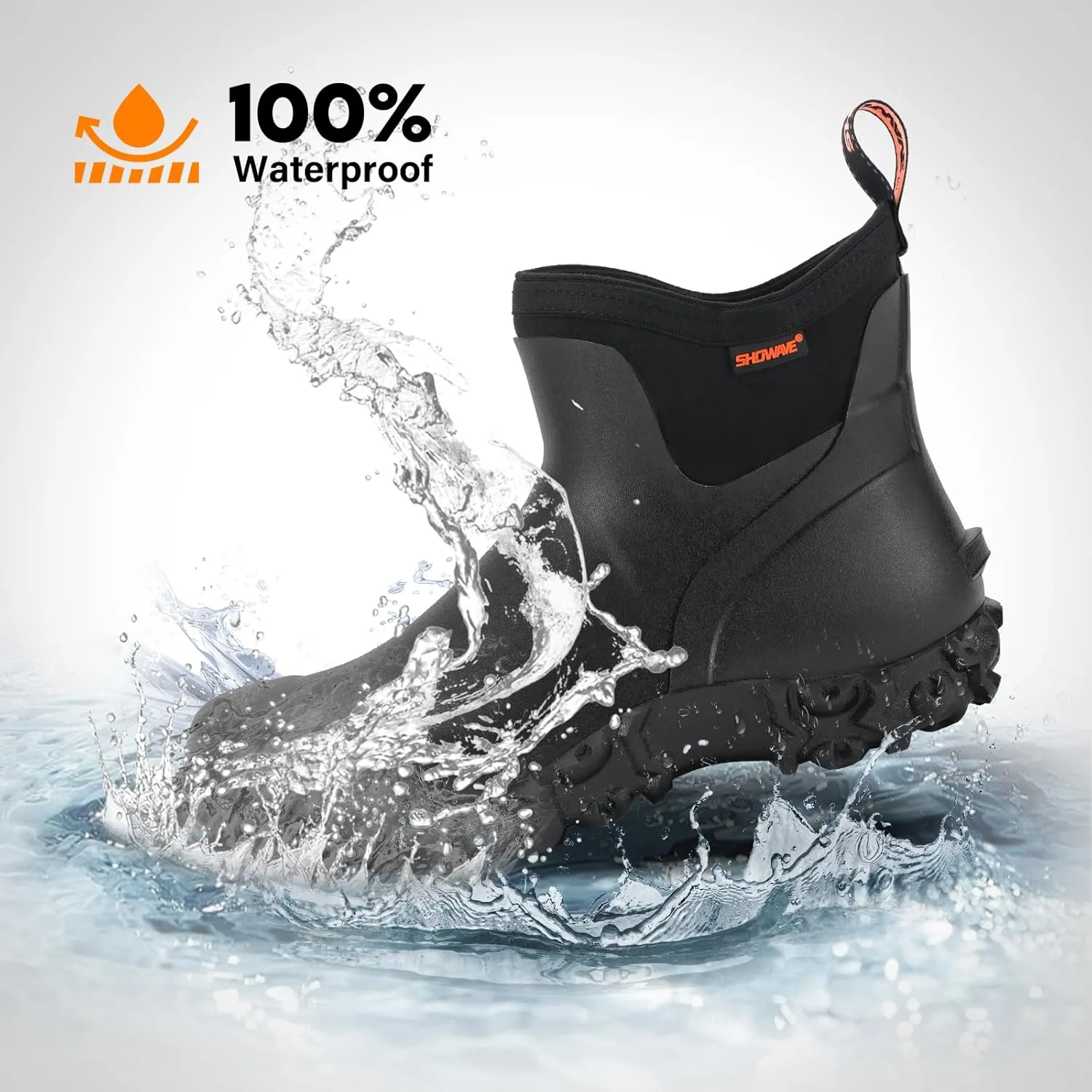 Showave Men's Ankle Rain Boots Waterproof Rubber Garden Boots Durable Slip on Rain Shoes for Outdoor Mud Yard Chore