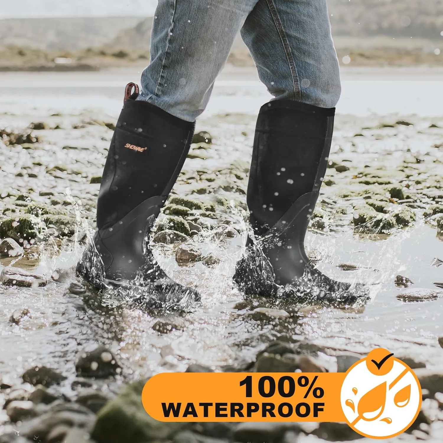 Showave Rain Boots for Women Waterproof Insulated Rubber Neoprene Boot Durable Mud Boots for Farming Raining Gardening Chore Work