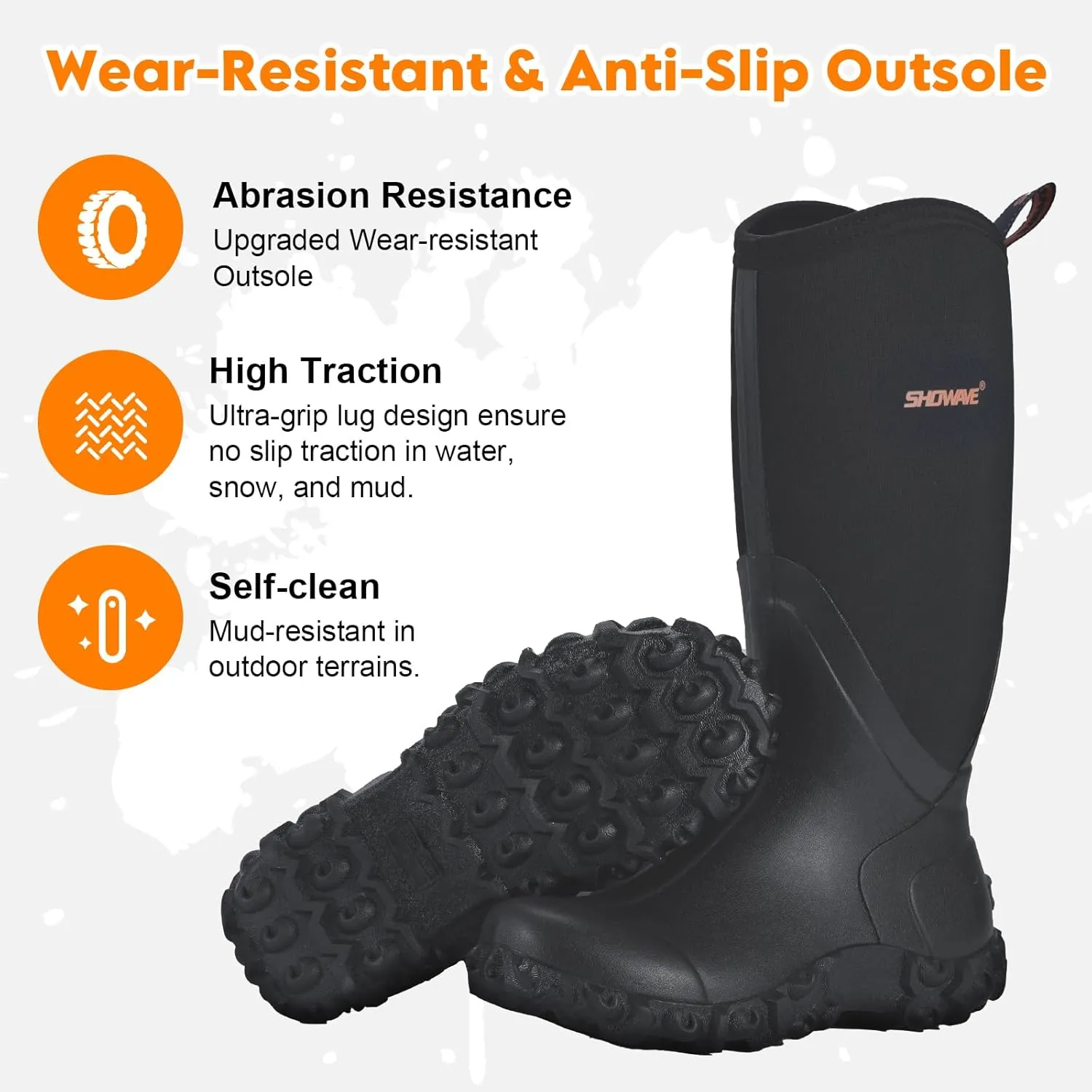 Showave Rain Boots for Women Waterproof Insulated Rubber Neoprene Boot Durable Mud Boots for Farming Raining Gardening Chore Work