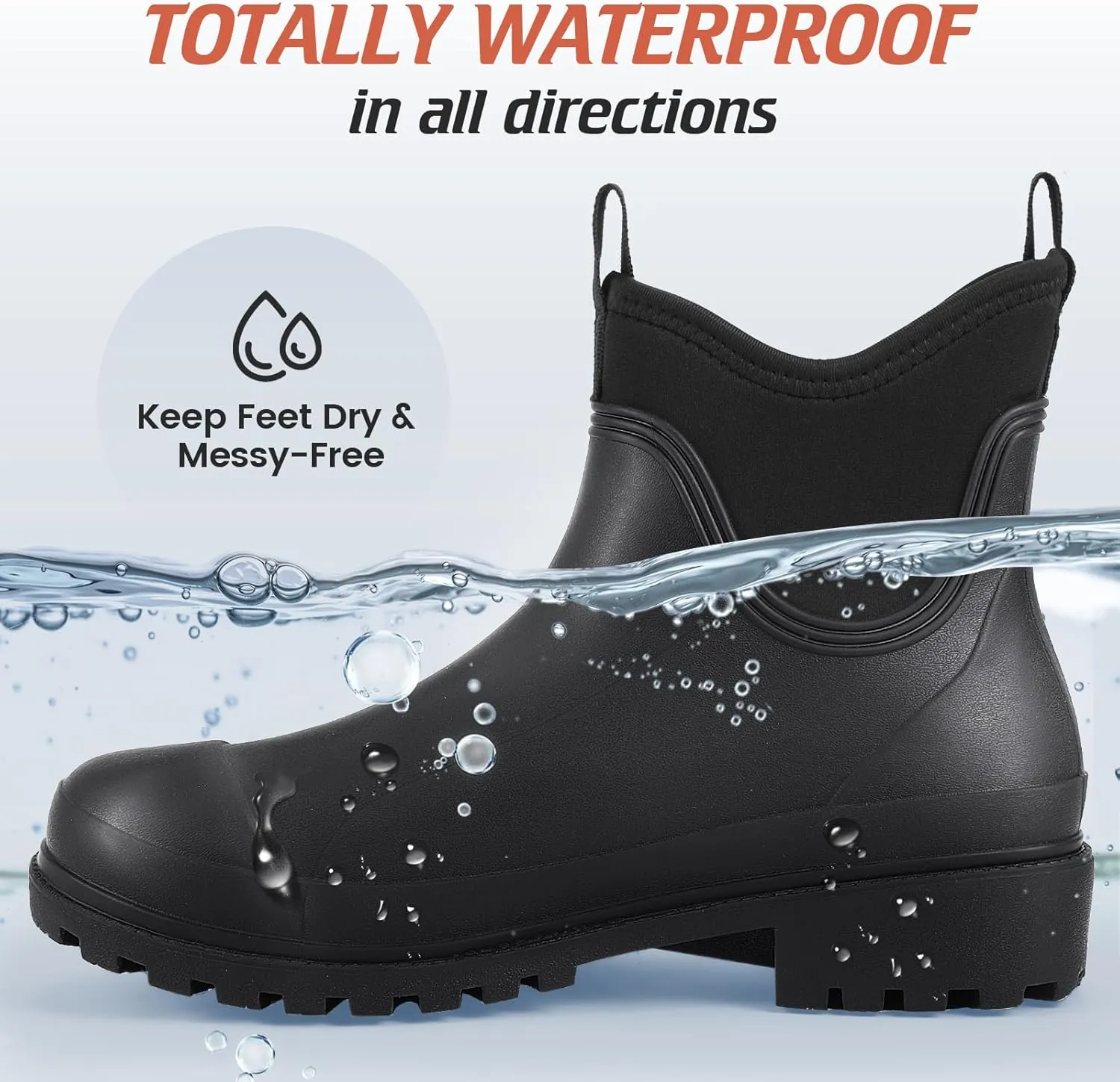 Showave Women's Rain Shoes Waterproof Ankle Rain Boots Slip on Rubber Garden Booties Comfort Lined Chelsea Boot