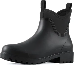 Showave Women's Rain Shoes Waterproof Ankle Rain Boots Slip on Rubber Garden Booties Comfort Lined Chelsea Boot