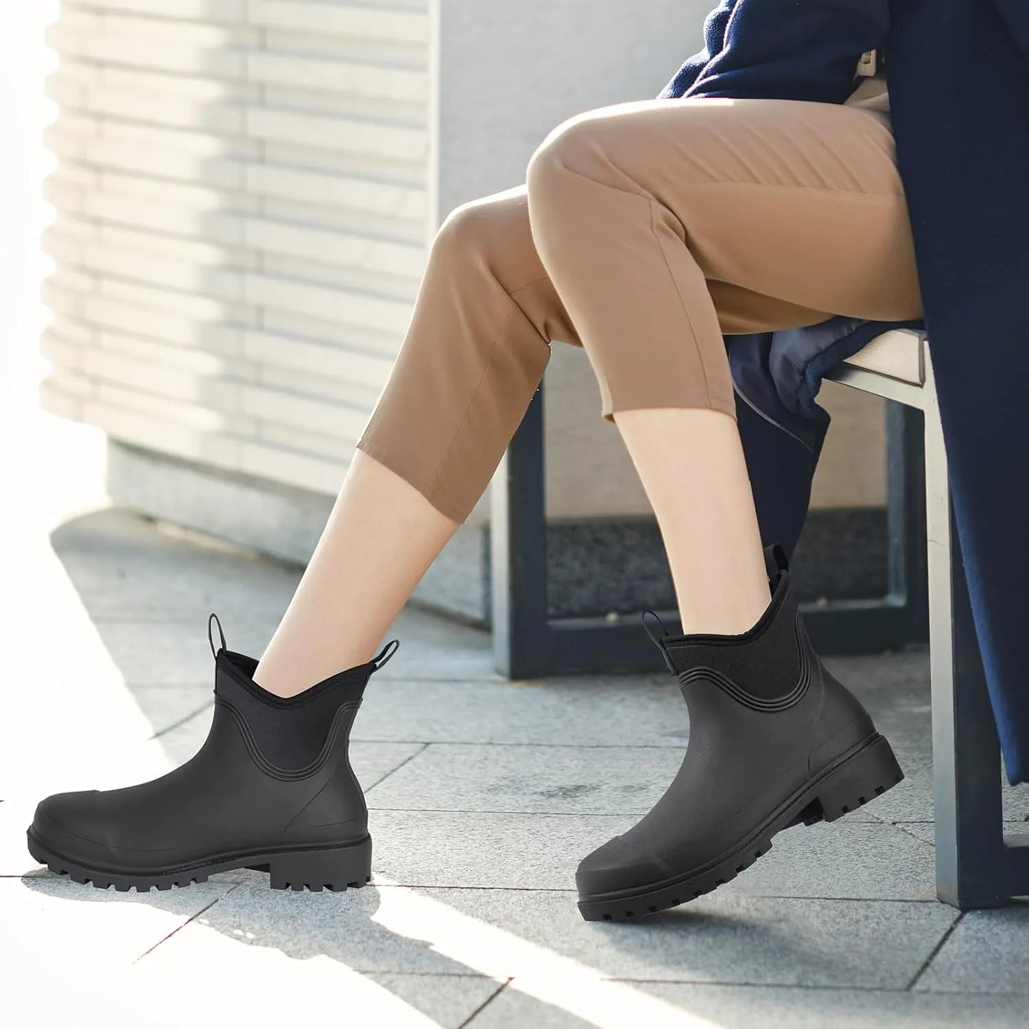 Showave Women's Rain Shoes Waterproof Ankle Rain Boots Slip on Rubber Garden Booties Comfort Lined Chelsea Boot