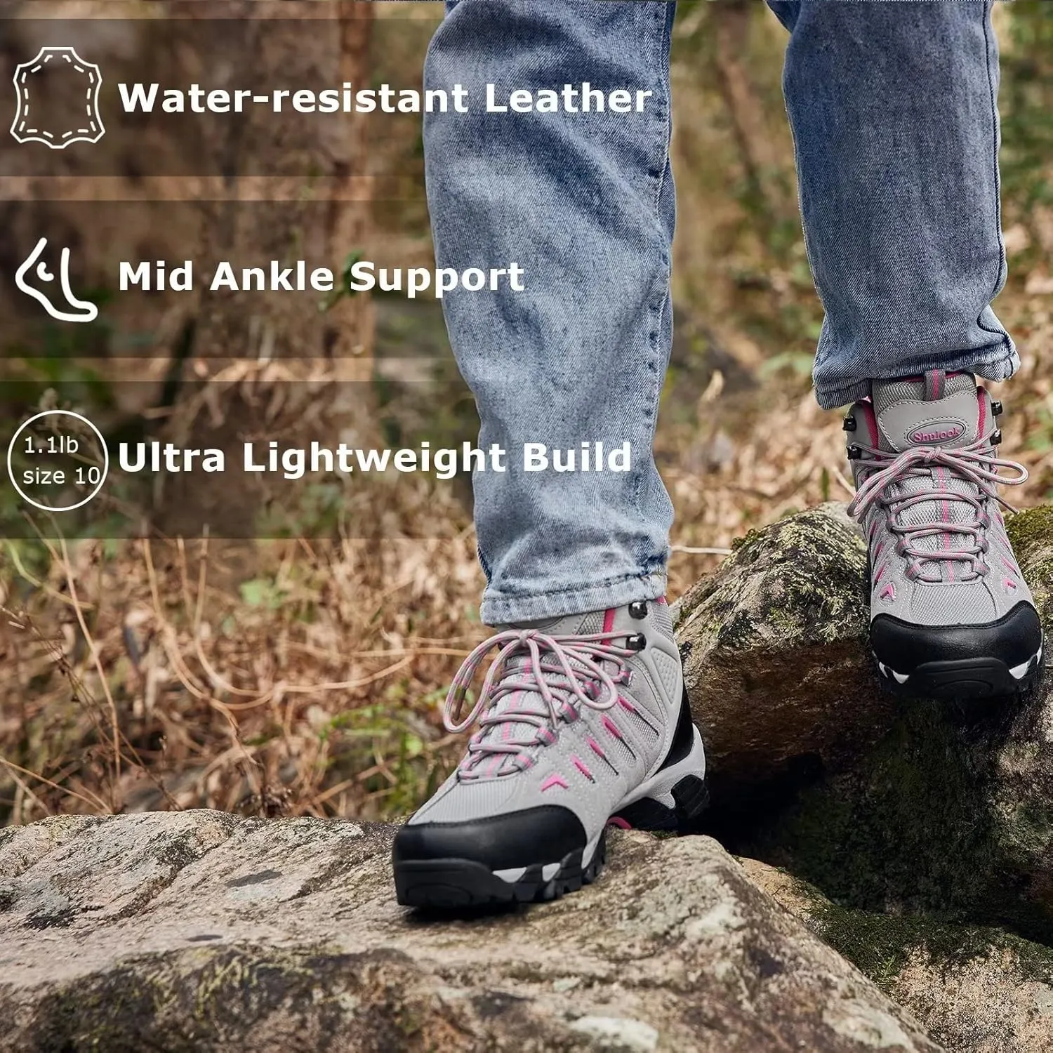 SHULOOK Women's Hiking Boots Waterproof Lightweight Outdoor Trekking Camping Hiking Shoes