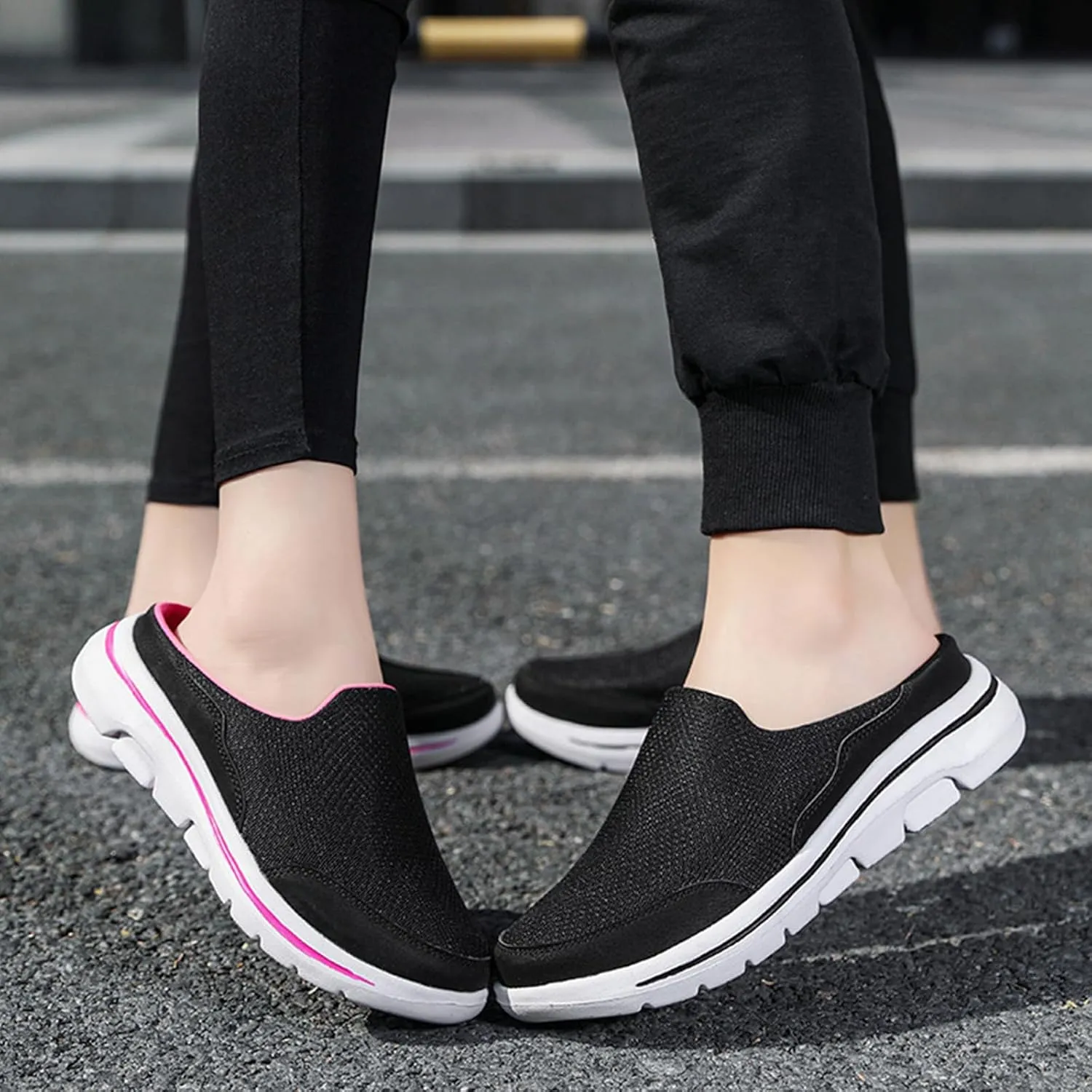 Slip On Mules & Clogs for Womens Summer Lightweight Open Back Walking Shoes Casual Breathable Mesh Closed Toe Slides Fashion Comfortable Color Block Slippers