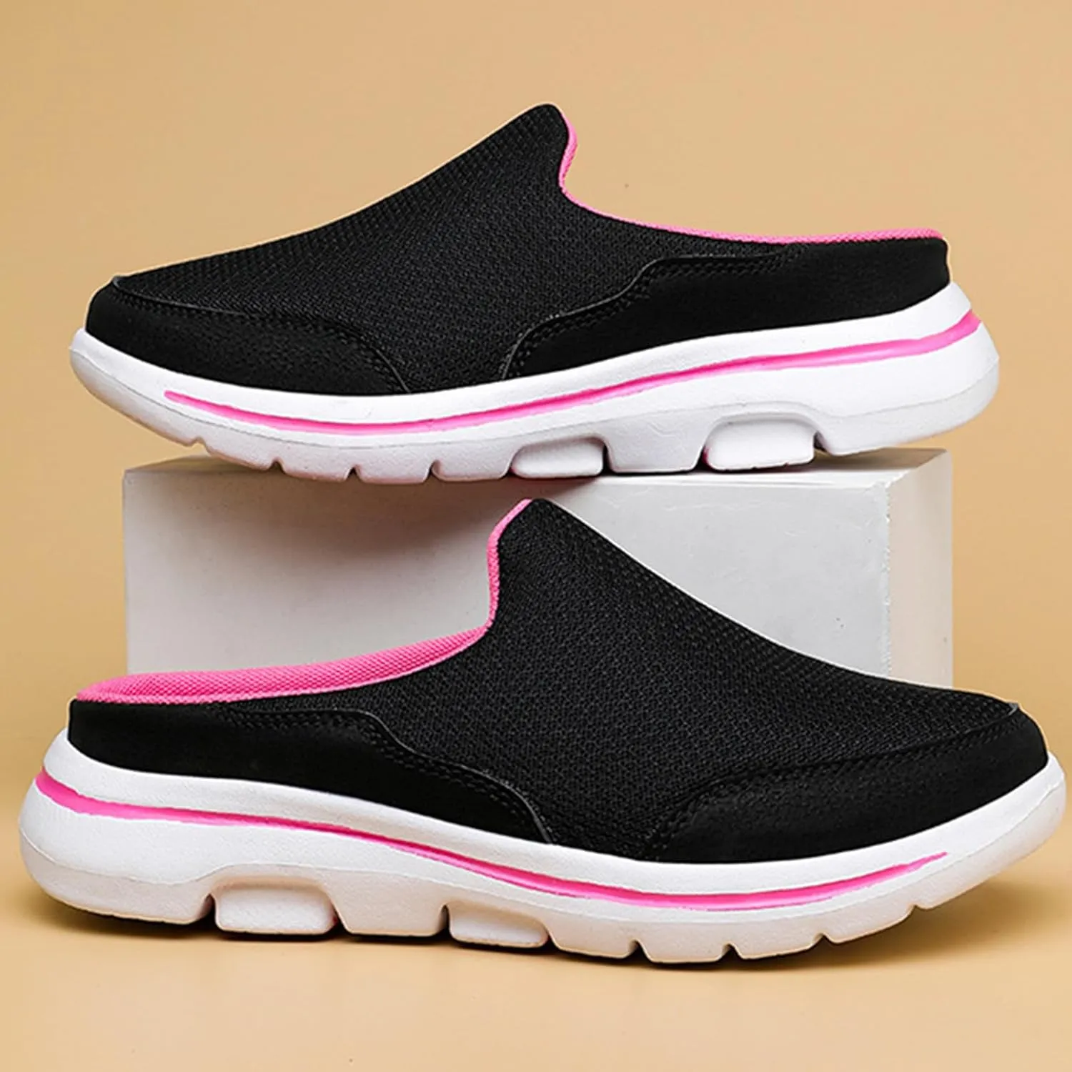 Slip On Mules & Clogs for Womens Summer Lightweight Open Back Walking Shoes Casual Breathable Mesh Closed Toe Slides Fashion Comfortable Color Block Slippers
