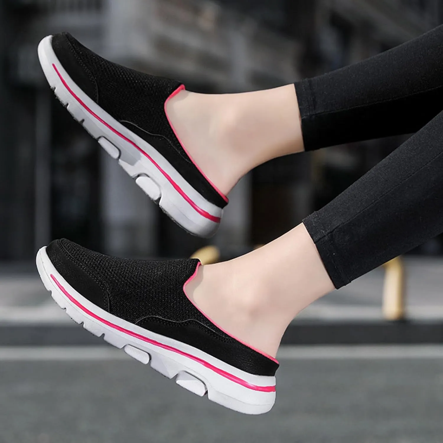Slip On Mules & Clogs for Womens Summer Lightweight Open Back Walking Shoes Casual Breathable Mesh Closed Toe Slides Fashion Comfortable Color Block Slippers