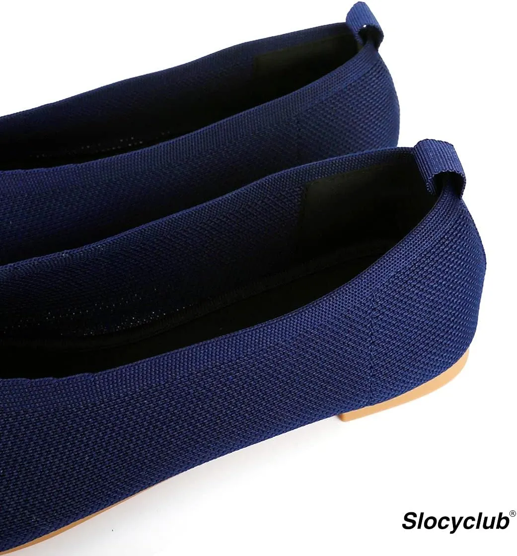 Slocyclub Flat Shoes for Women Classic Pointed Toe Slip On Ballet Shoes Knitted Texture Black Comfortable Dress Shoes