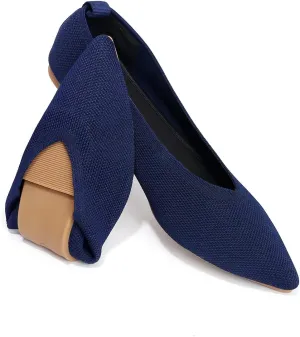 Slocyclub Flat Shoes for Women Classic Pointed Toe Slip On Ballet Shoes Knitted Texture Black Comfortable Dress Shoes