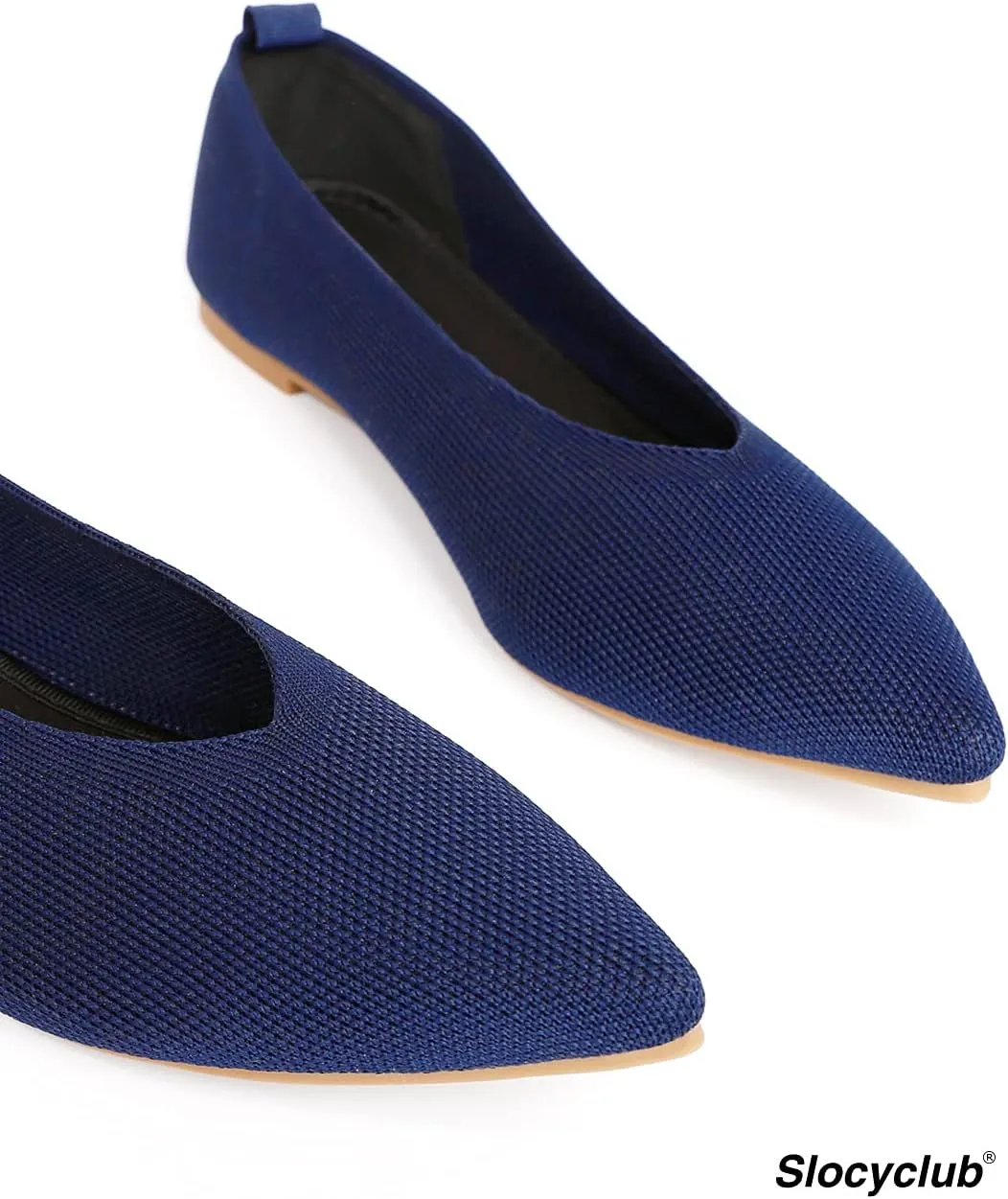 Slocyclub Flat Shoes for Women Classic Pointed Toe Slip On Ballet Shoes Knitted Texture Black Comfortable Dress Shoes
