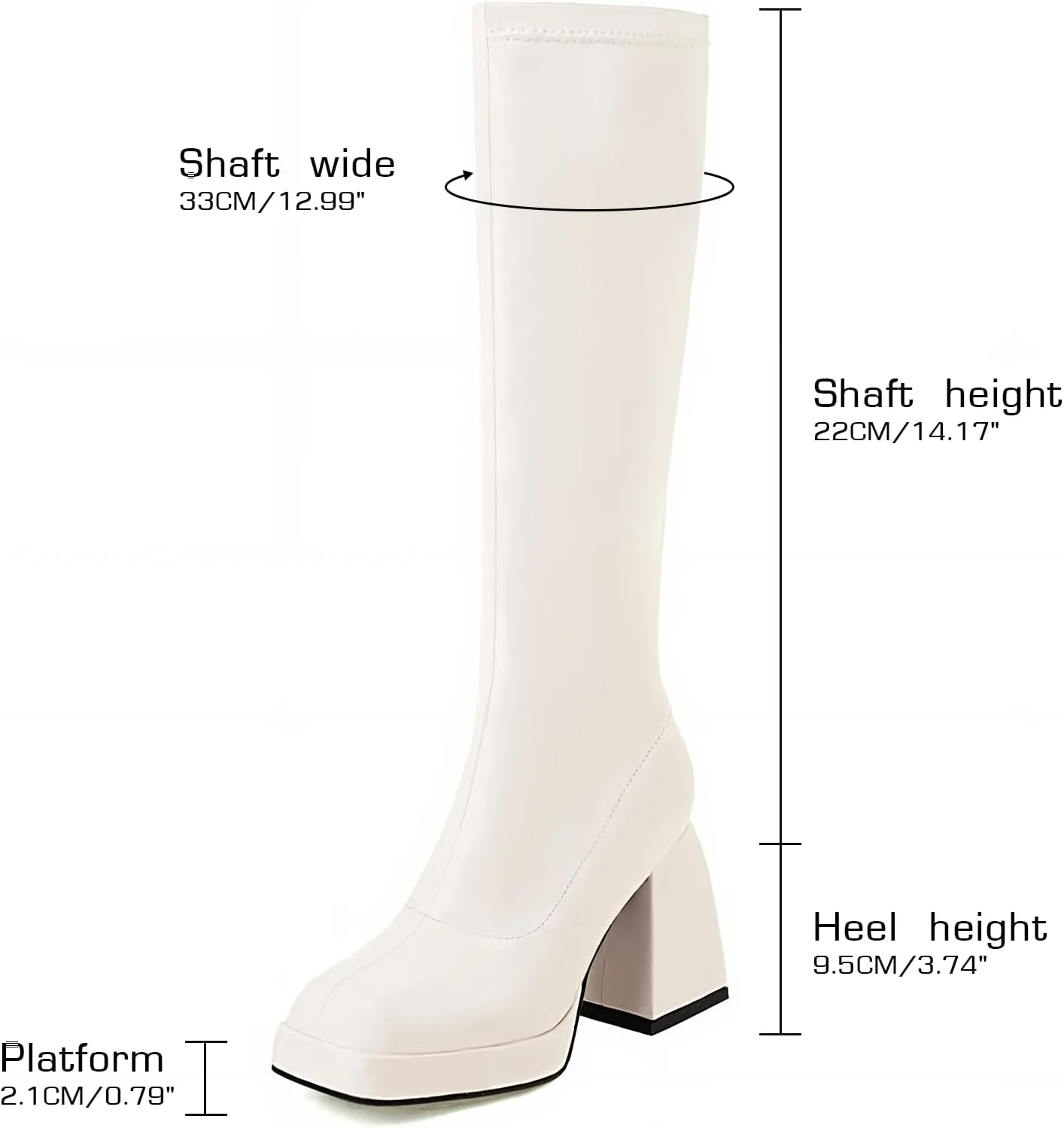 SO SIMPOK Knee High Boots Women,Platform Gogo Boots,Chunky Block Heel Stretchy Square Toe Tall Boots.