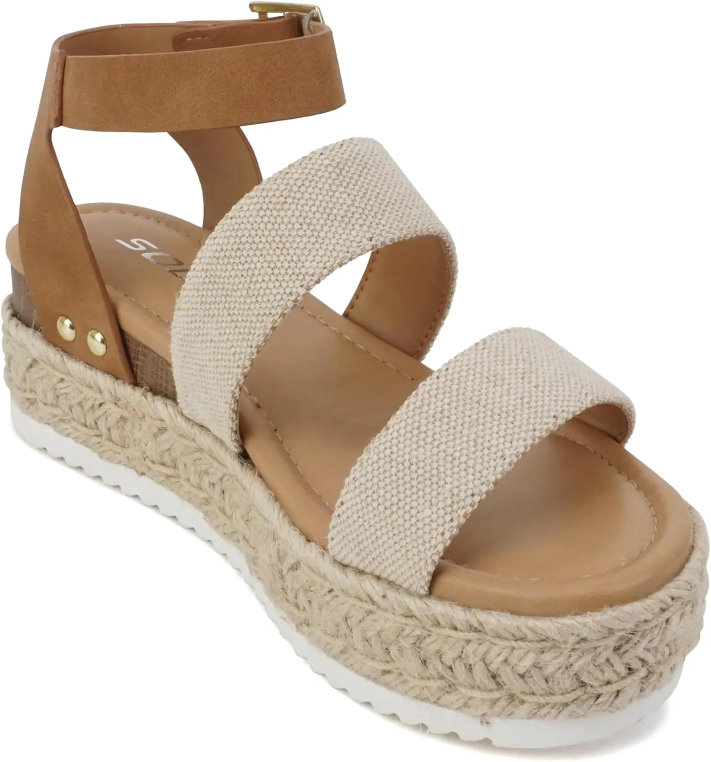 Soda Top Shoe Bryce Open Toe Buckle Ankle Strap Espadrilles Flatform Wedge Casual Sandal