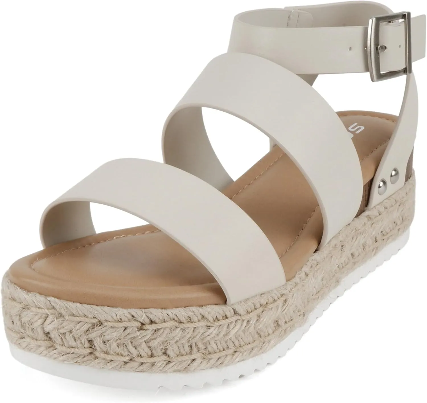 Soda Top Shoe Bryce Open Toe Buckle Ankle Strap Espadrilles Flatform Wedge Casual Sandal