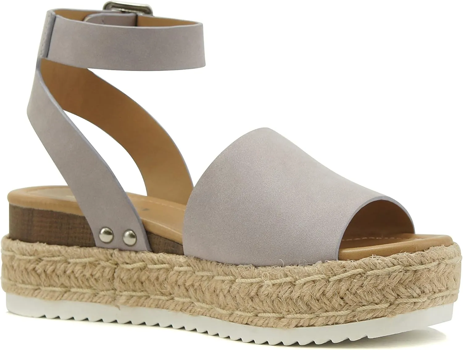 Soda Topic Open Toe Buckle Ankle Strap Espadrilles Flatform Wedge Casual Sandal