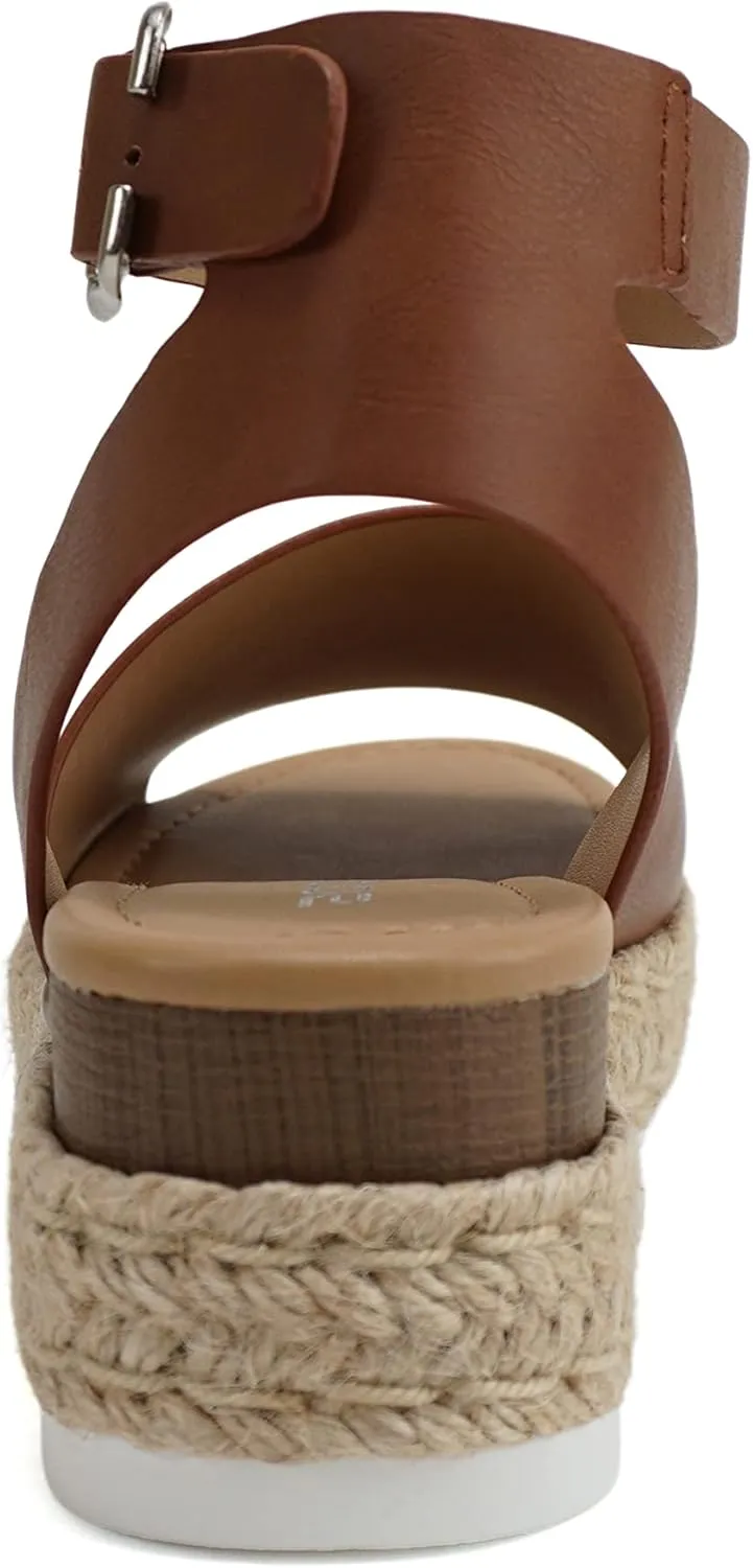 Soda Topic Open Toe Buckle Ankle Strap Espadrilles Flatform Wedge Casual Sandal