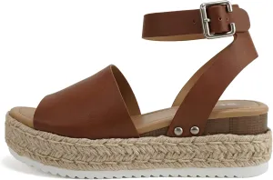 Soda Topic Open Toe Buckle Ankle Strap Espadrilles Flatform Wedge Casual Sandal