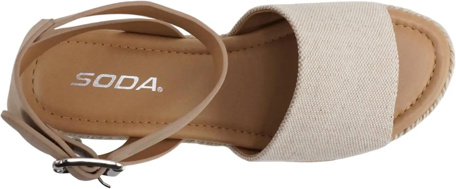 Soda Topic Open Toe Buckle Ankle Strap Espadrilles Flatform Wedge Casual Sandal