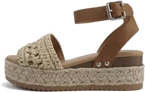 Soda Topic Open Toe Buckle Ankle Strap Espadrilles Flatform Wedge Casual Sandal