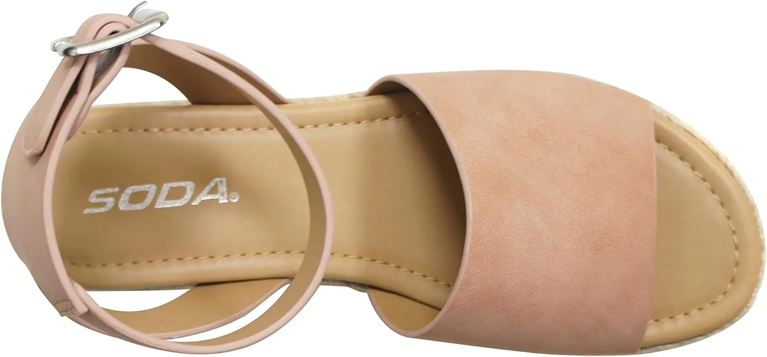 Soda Topic Open Toe Buckle Ankle Strap Espadrilles Flatform Wedge Casual Sandal