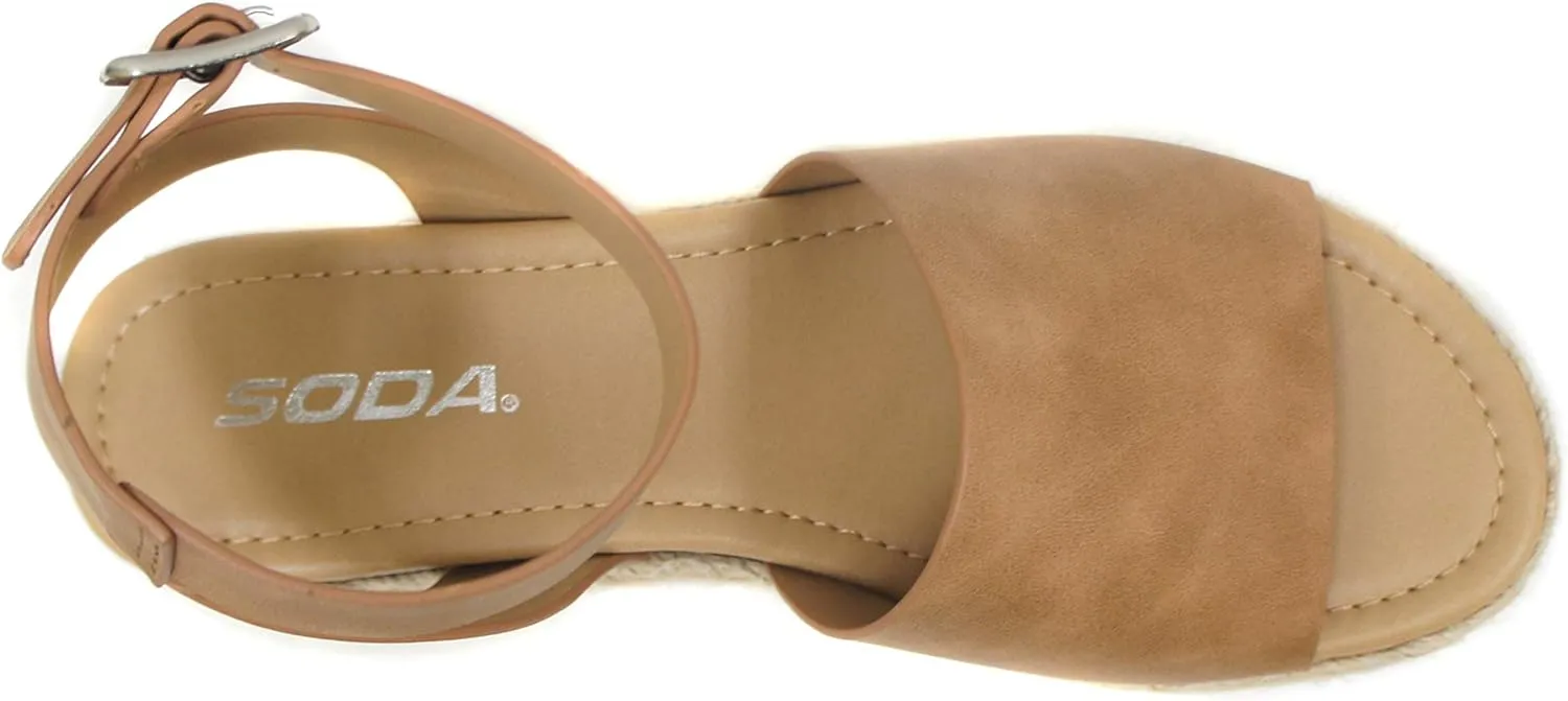 Soda Topic Open Toe Buckle Ankle Strap Espadrilles Flatform Wedge Casual Sandal
