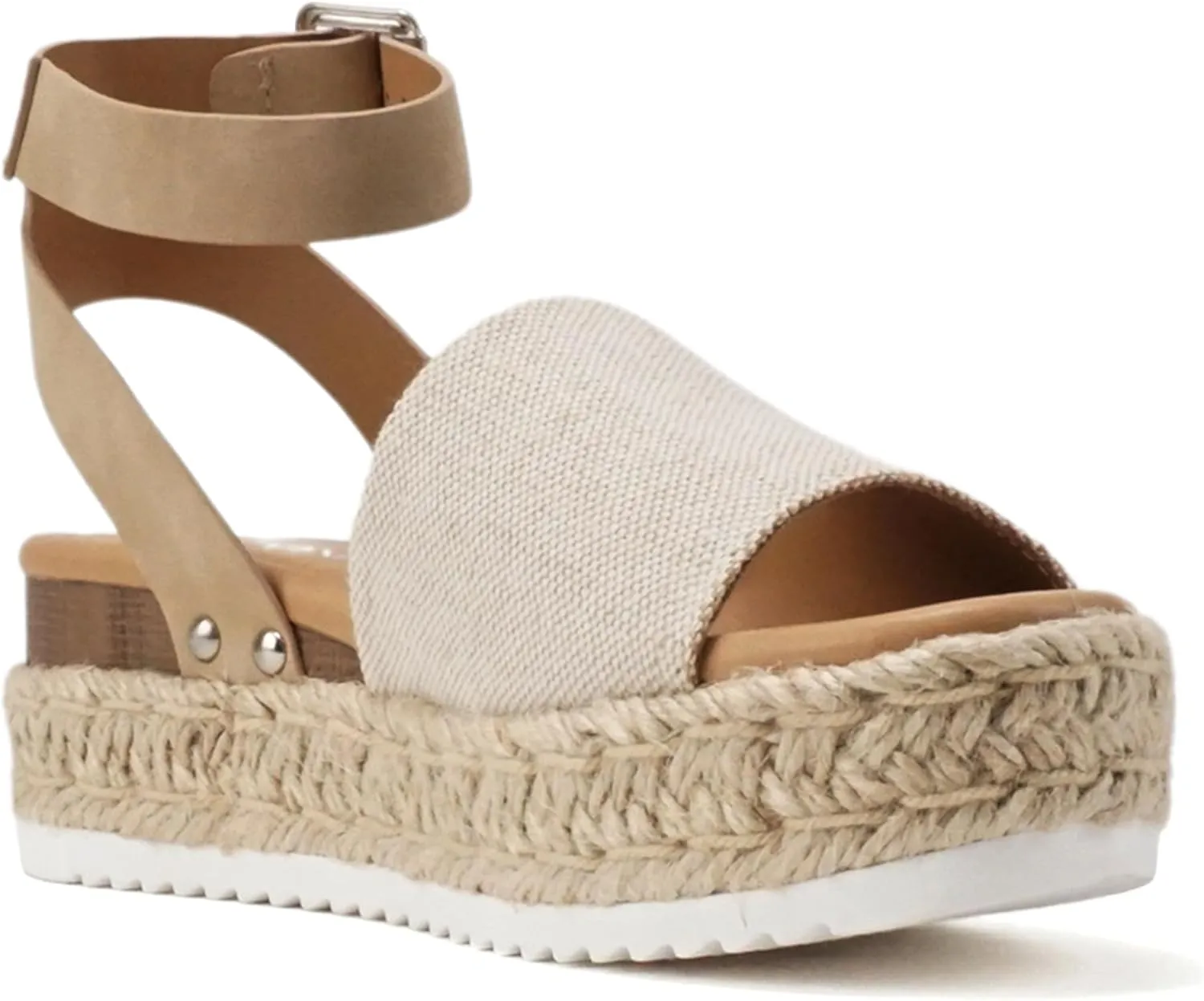 Soda Topic Open Toe Buckle Ankle Strap Espadrilles Flatform Wedge Casual Sandal
