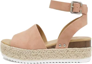 Soda Topic Open Toe Buckle Ankle Strap Espadrilles Flatform Wedge Casual Sandal