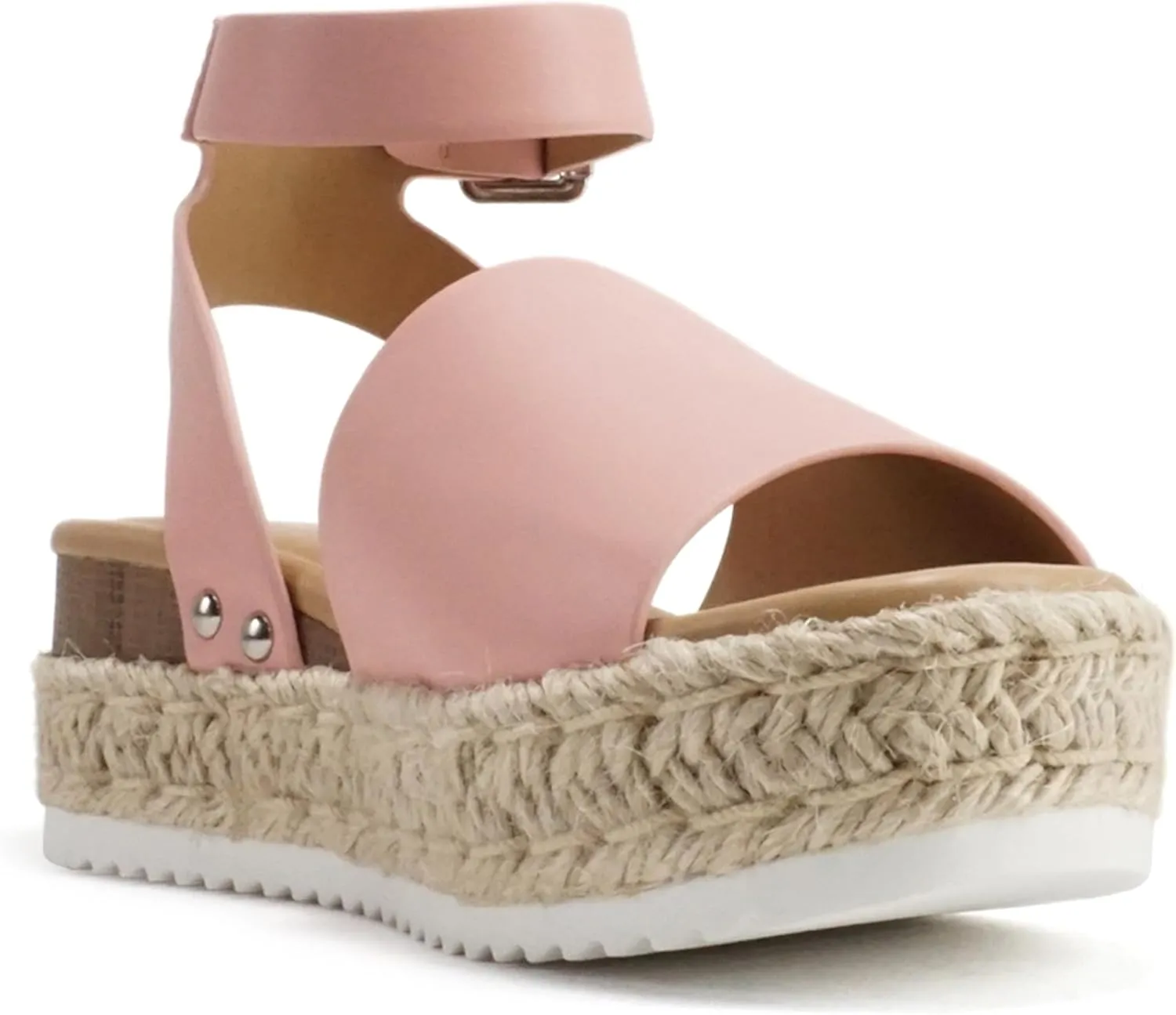 Soda Topic Open Toe Buckle Ankle Strap Espadrilles Flatform Wedge Casual Sandal