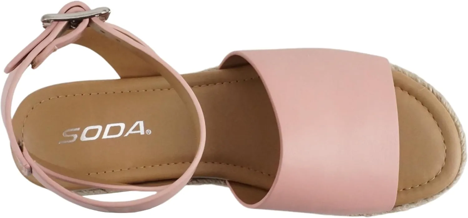 Soda Topic Open Toe Buckle Ankle Strap Espadrilles Flatform Wedge Casual Sandal