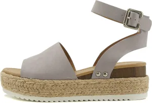 Soda Topic Open Toe Buckle Ankle Strap Espadrilles Flatform Wedge Casual Sandal