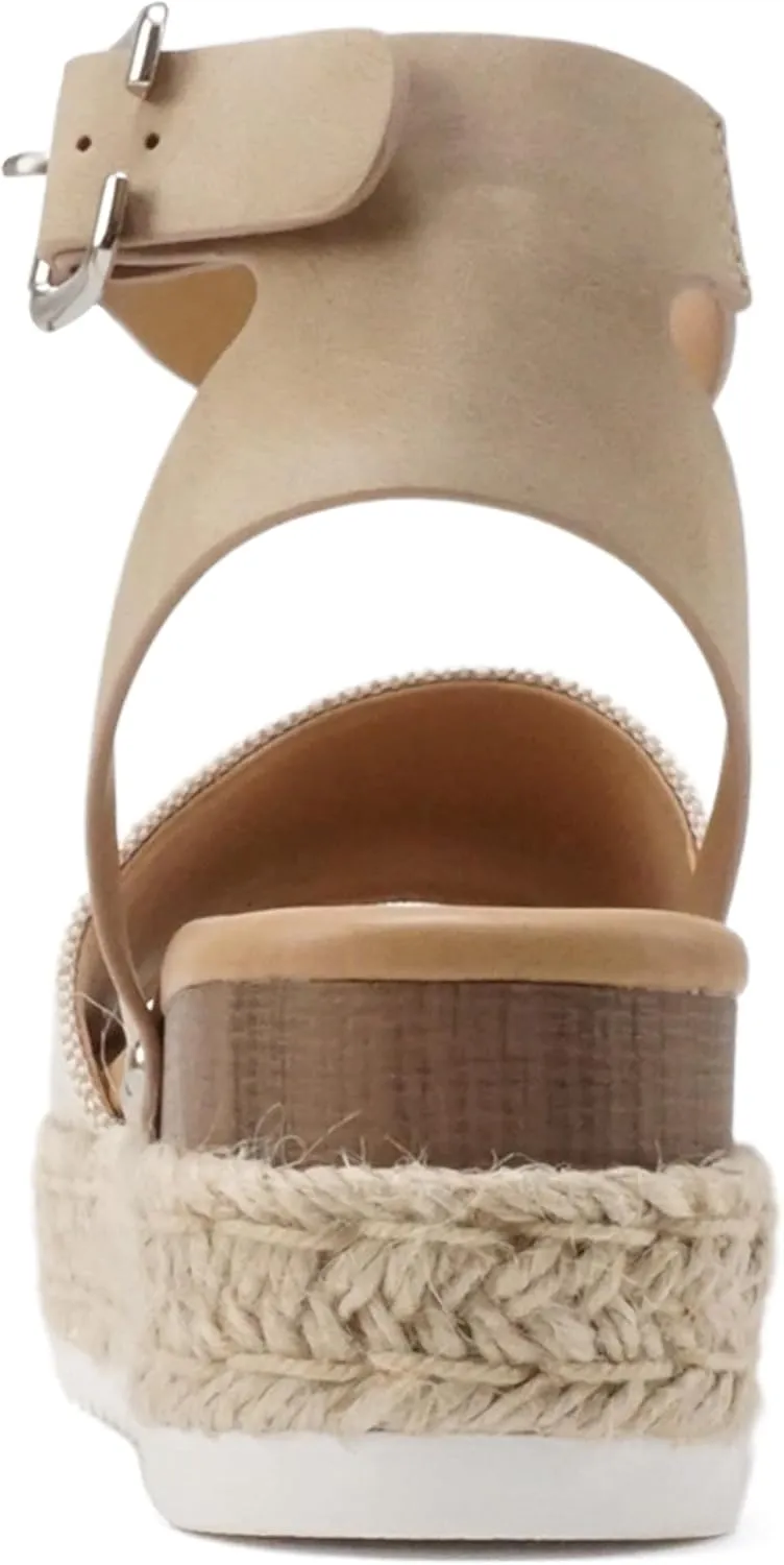 Soda Topic Open Toe Buckle Ankle Strap Espadrilles Flatform Wedge Casual Sandal