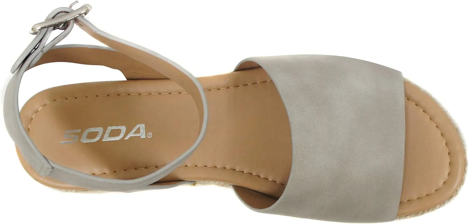 Soda Topic Open Toe Buckle Ankle Strap Espadrilles Flatform Wedge Casual Sandal