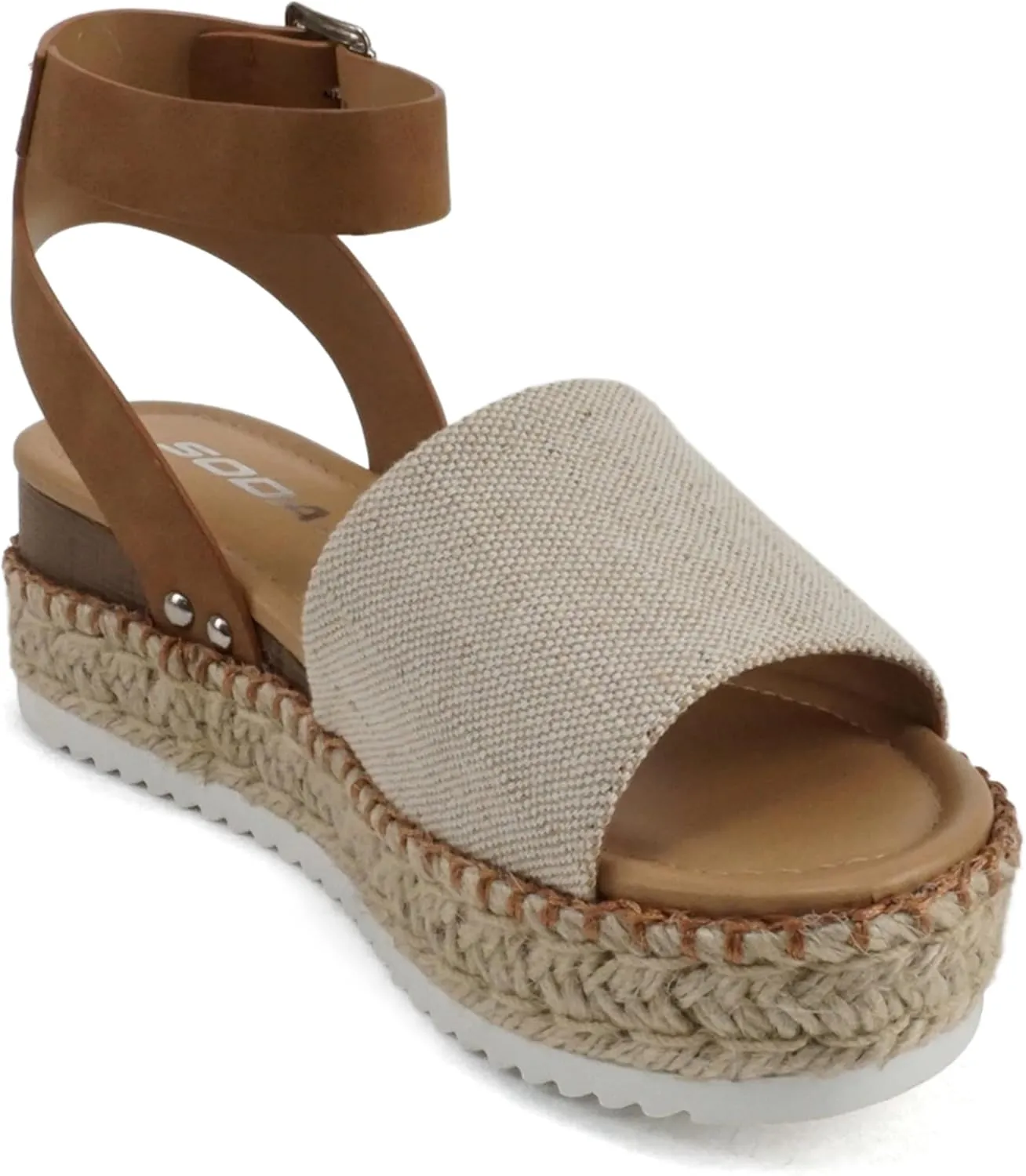 Soda Topic Open Toe Buckle Ankle Strap Espadrilles Flatform Wedge Casual Sandal