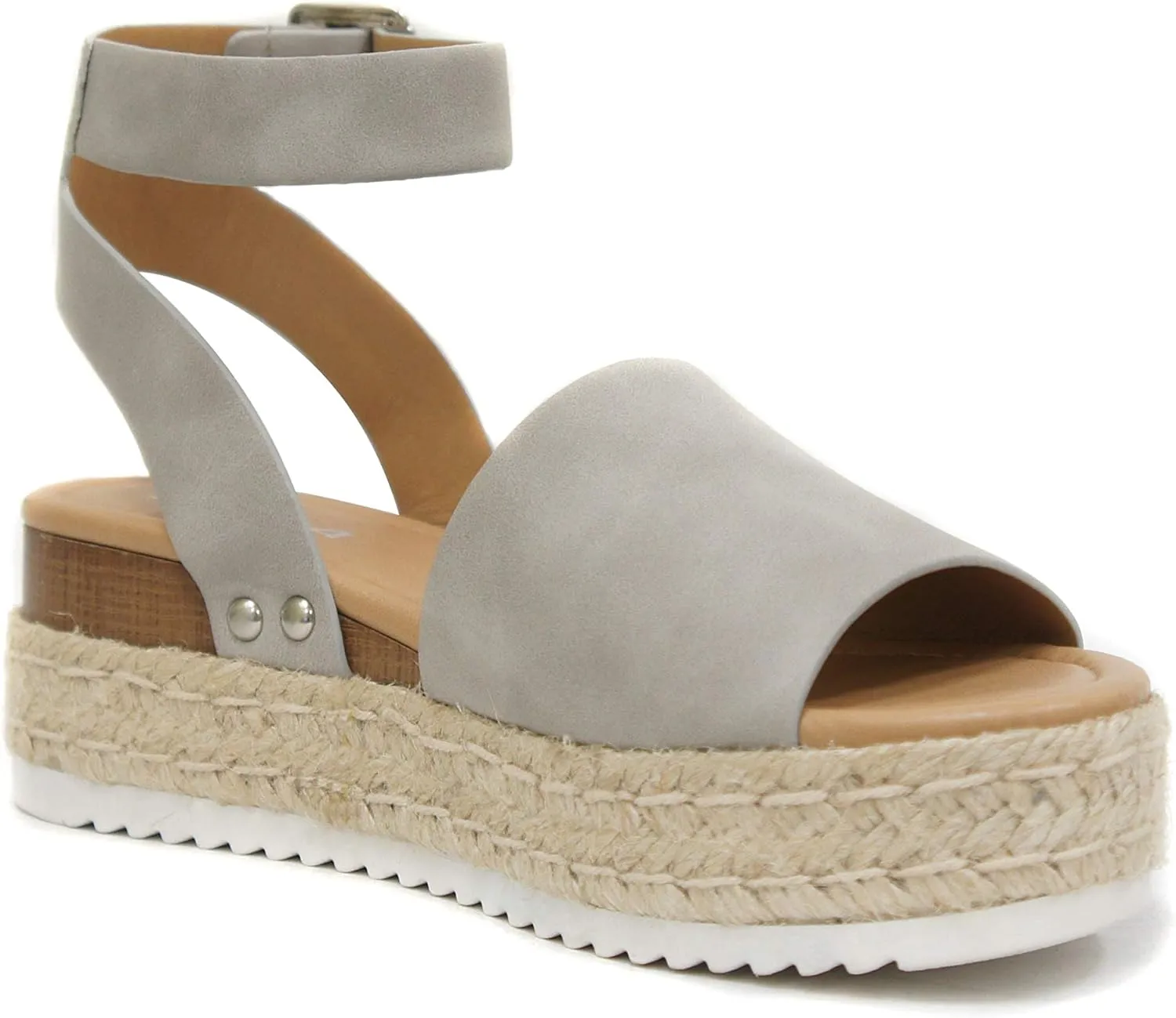 Soda Topic Open Toe Buckle Ankle Strap Espadrilles Flatform Wedge Casual Sandal