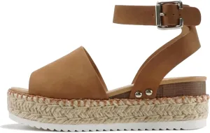 Soda Topic Open Toe Buckle Ankle Strap Espadrilles Flatform Wedge Casual Sandal