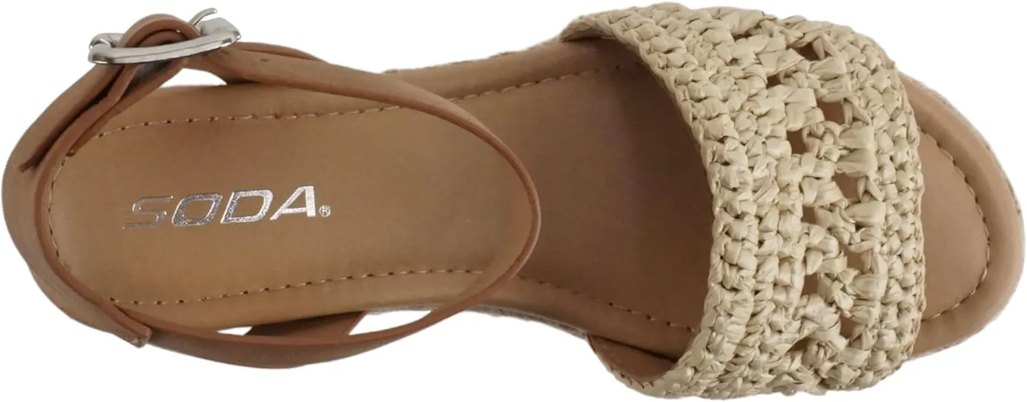 Soda Topic Open Toe Buckle Ankle Strap Espadrilles Flatform Wedge Casual Sandal