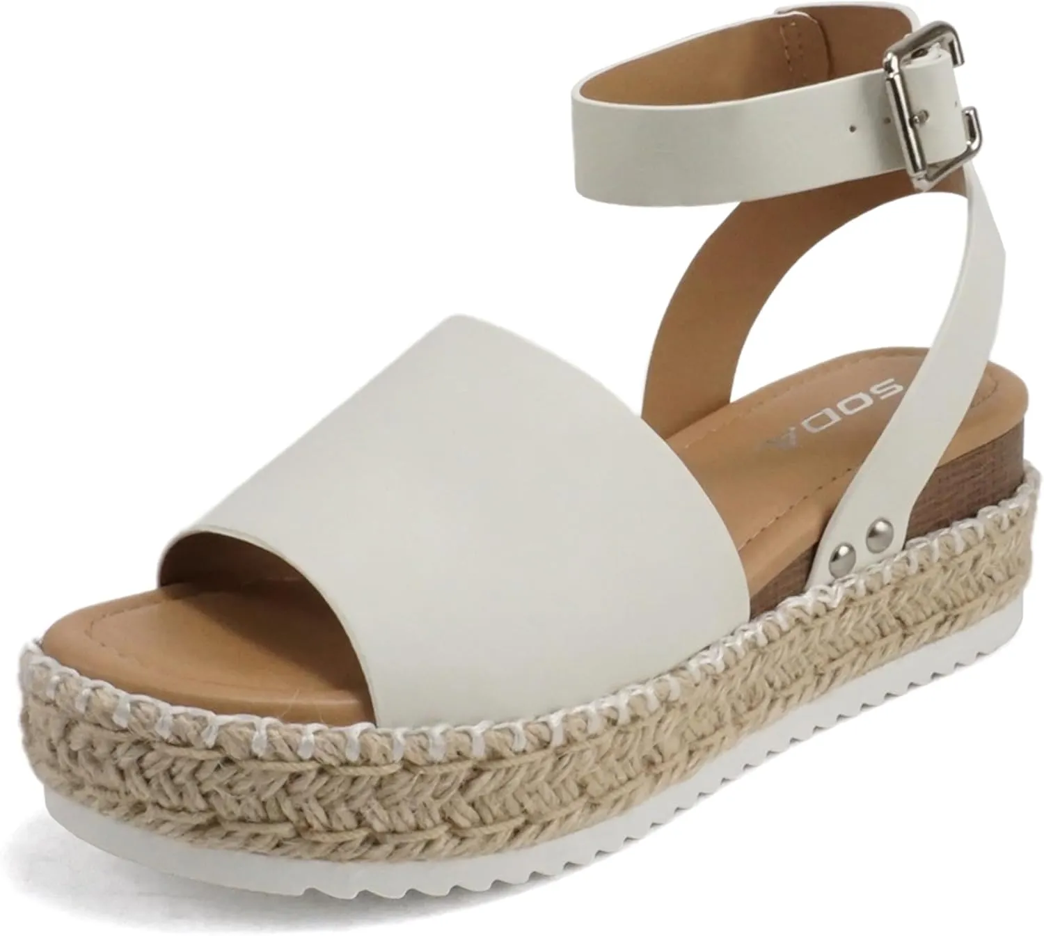 Soda Topic Open Toe Buckle Ankle Strap Espadrilles Flatform Wedge Casual Sandal