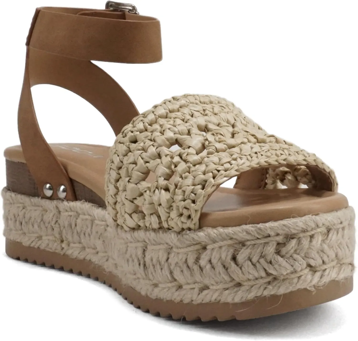 Soda Topic Open Toe Buckle Ankle Strap Espadrilles Flatform Wedge Casual Sandal